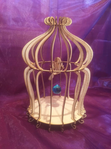 Bird Cage With Bird on Perch and Crystal