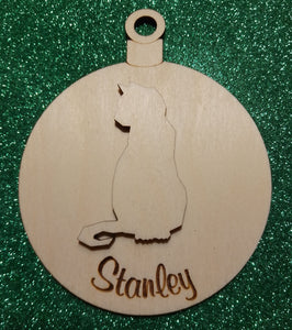 Pet bauble with cat or dog and personalised with one name