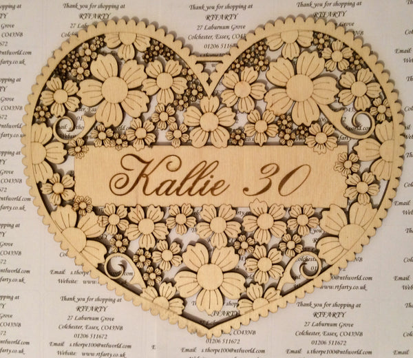 Personalised Floral Heart 200mm tall