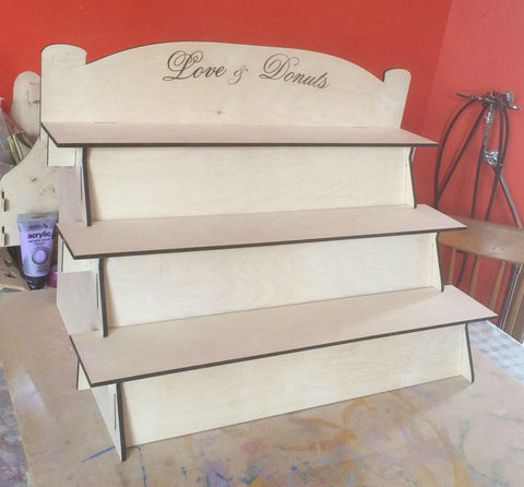Sturdy Slot Together Shelves with shelf backs. 3 Tier TableTop Craft Exhibitors Display Shelves.