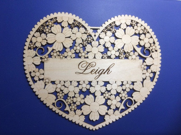 Personalised Floral Heart 200mm tall