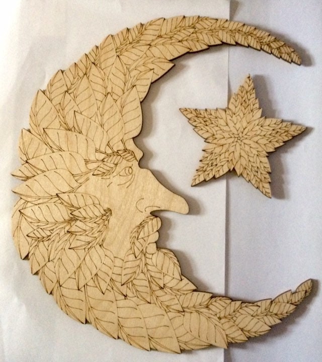Green man moon plaque or mobile