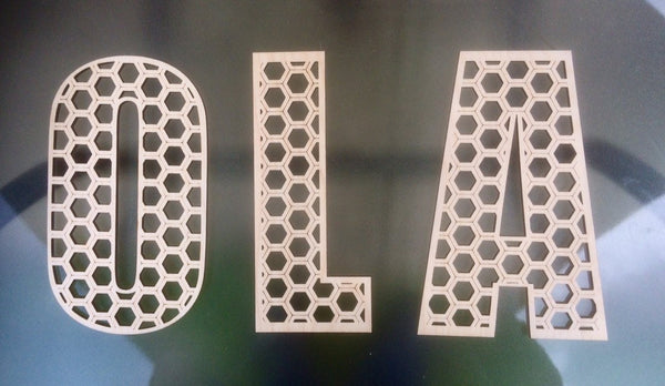 Honeycomb letters in various sizes