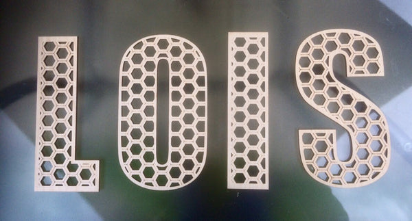 Honeycomb letters in various sizes